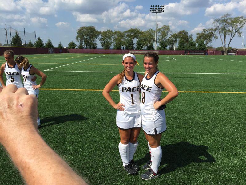 (Left) Paige Predmore and (Right) Brittany Predmore, the two sisters/teammates of Pace field hockey. Photo provided by Brittany Predmore. 