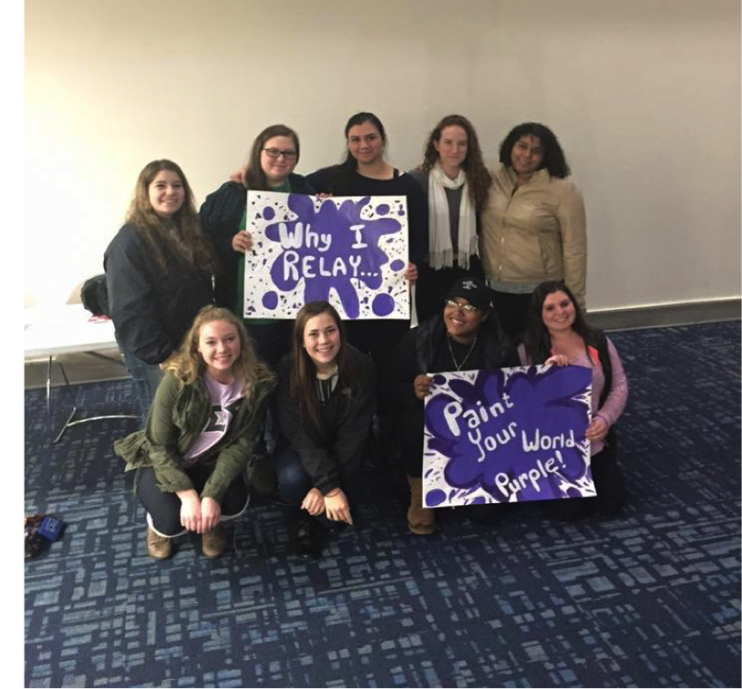 Dalia (standing in the middle) and other members of Colleges Against Cancer (CAC) at 2015’s Relay for Life kickoff event. Photo courtesy of Antonietta Dalia.