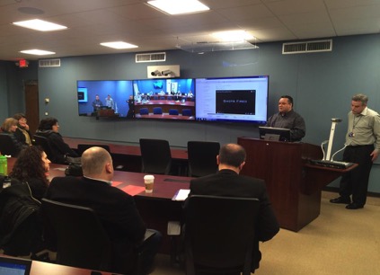 Director of Security Vincent Beatty (standing, right) hosts 10 presentations per year on active shooter policy. Photo by James Miranda/The Pace Chronicle. 