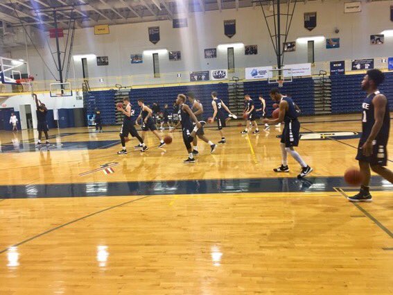 The Mens Basketball Team during their First Practice of the Year. Photo Courtesy of Pace U Athletics.