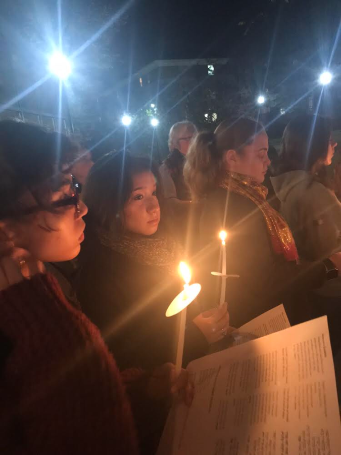 Members of Paces Hillel club at a vigil for the victims of the Pittsburgh attack at Manhattanville College on Oct. 29.