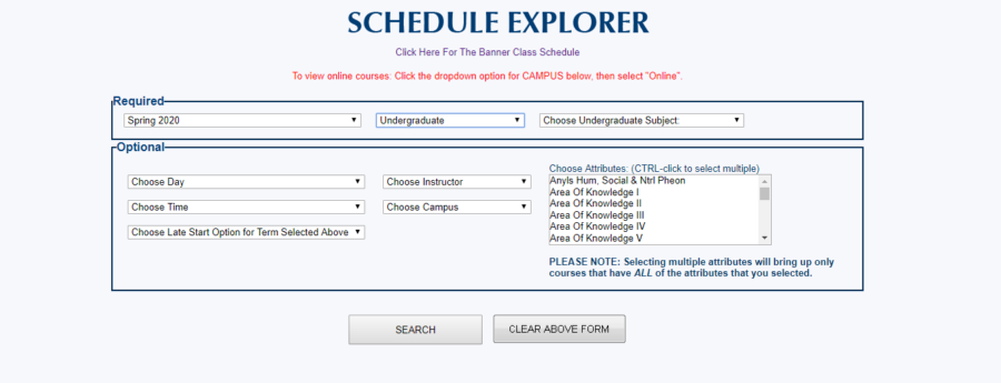 Schedule explorer, one of the two ways that Pace students can look for classes to register for