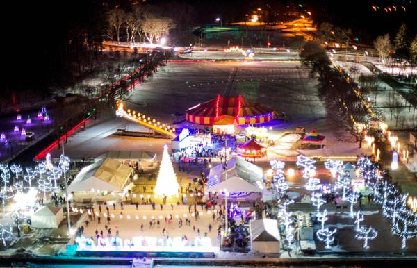 Kenisco Dam's Westchester Winter Wonderland, featuring lights, ice skating, and carnival-style rides. 