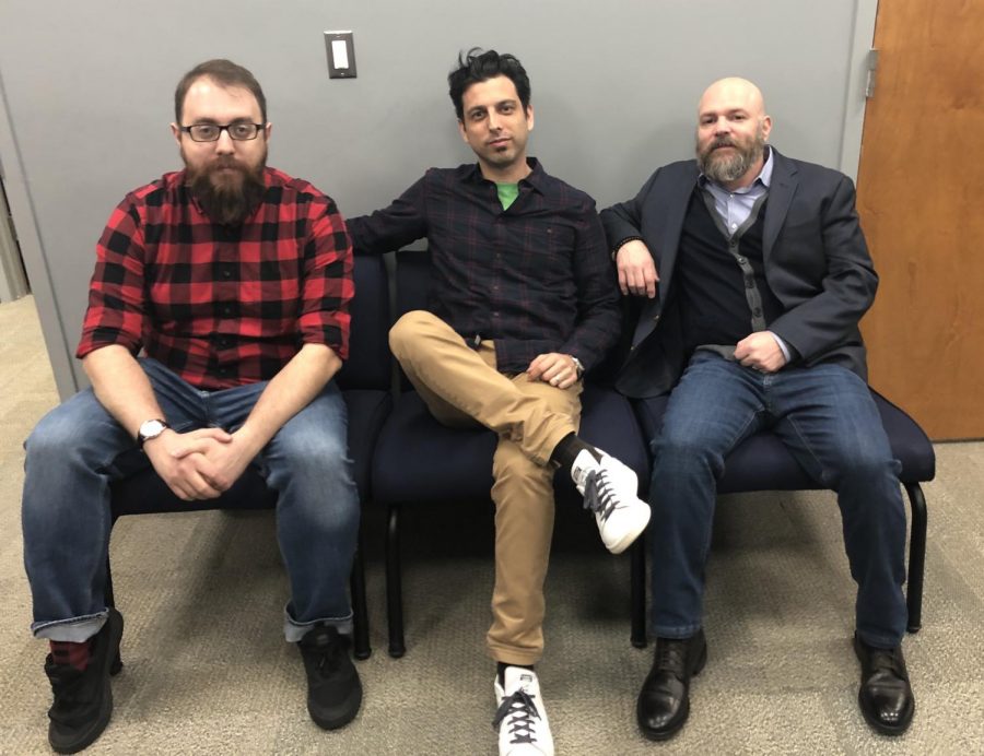 From left: Pace MCVA professors Lou Guarneri, David, Freeman, and Paul Ziek, whse classes are working together this semester in a trifecta that will help promote punk rock bands from the Bronx. 