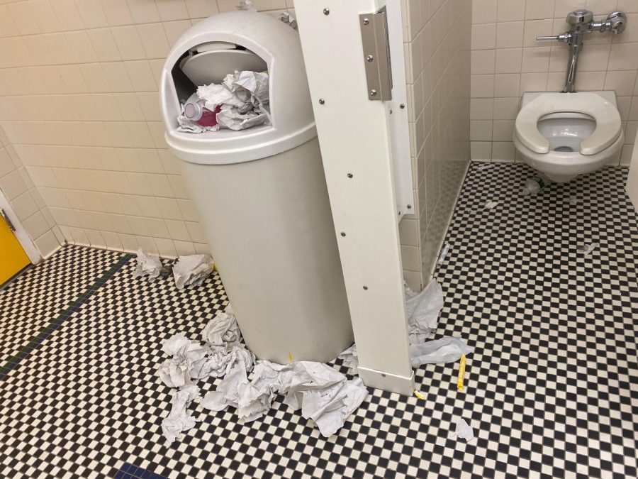The girls bathroom on the third floor of Martin Hall at the start of the second week of the spring semester. Monday, February 3. 