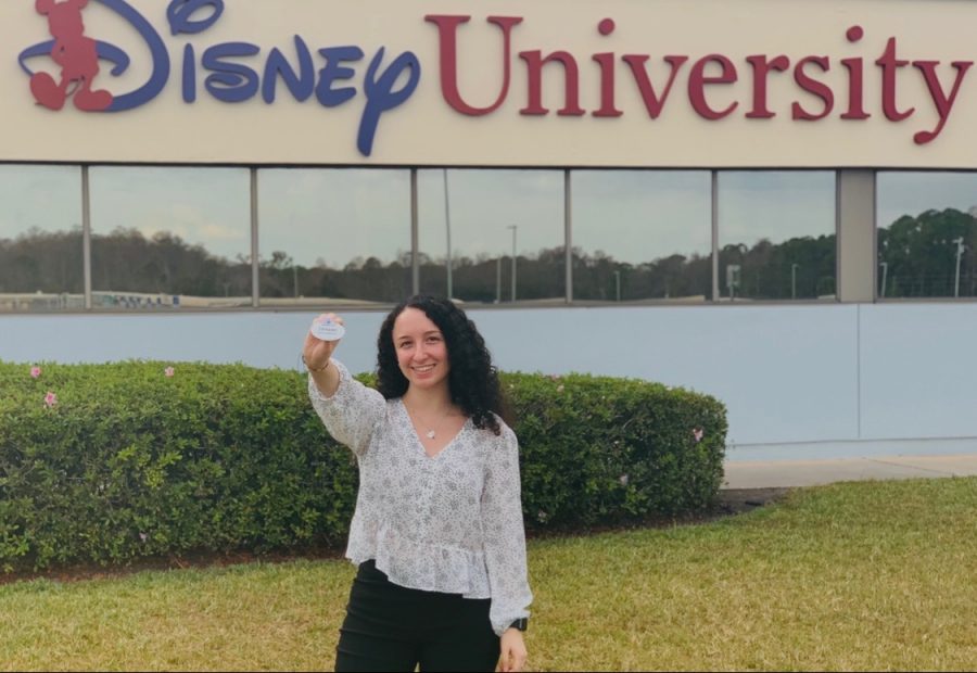 Decker took this picture after she successfully completed the Disney College Program training and received her official badge.