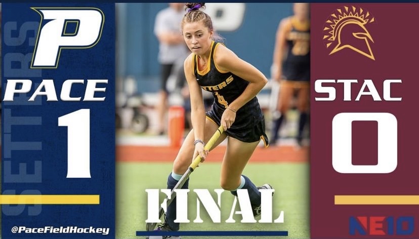 Pace Field Hockey final score graphic featuring Sydney Sims, who scored the game winner