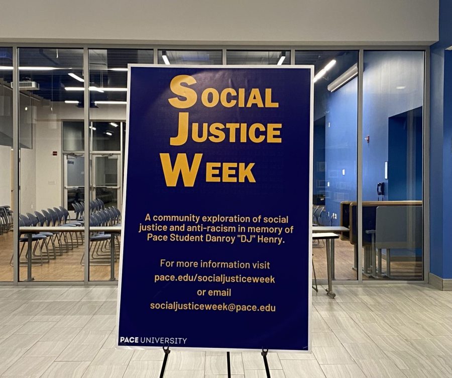 poster promoting Social Justice Week in Kessel Student Center. Photo/Leanna Ward