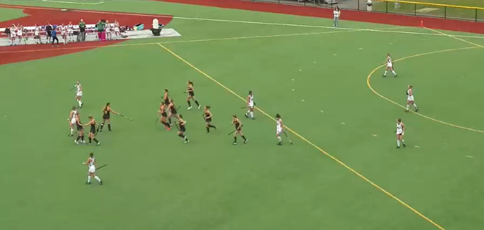 Pace retreats to the center circle following Krista Dietzs second goal making it 3-0 in the first quarter on October 18, 2023. (ne10now.tv/paceuathletics)