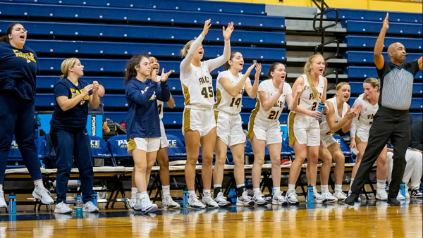 The Pace Womens basketball bench celebrates on the sidelines (Paceuathletics.com)