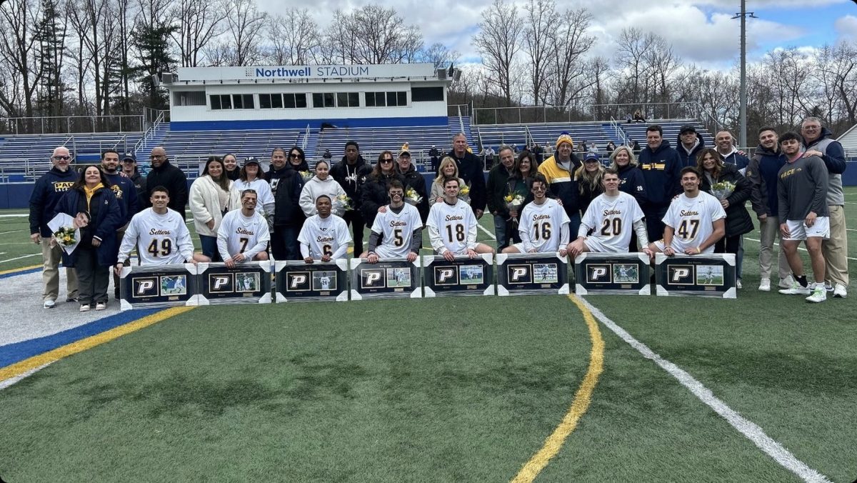 Pace+Mens+Lacrosse+senior+players+honored+at+centerfield+during+halftime.%28paceuathletics%2FIG%29