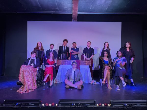 The cast of Our Lady Of 121st Street at Arc Stages. 
Left to right: Jillian Hinz, Evan Mahanna, Patrick Purcell, Belle Duddie, Kendall Key, Marquise McCullough, Lilah McCormack, Darius Tiru, Leanna Ward, Michaela Elyse Williams, Faith Andrews,  Payton Cocchia.